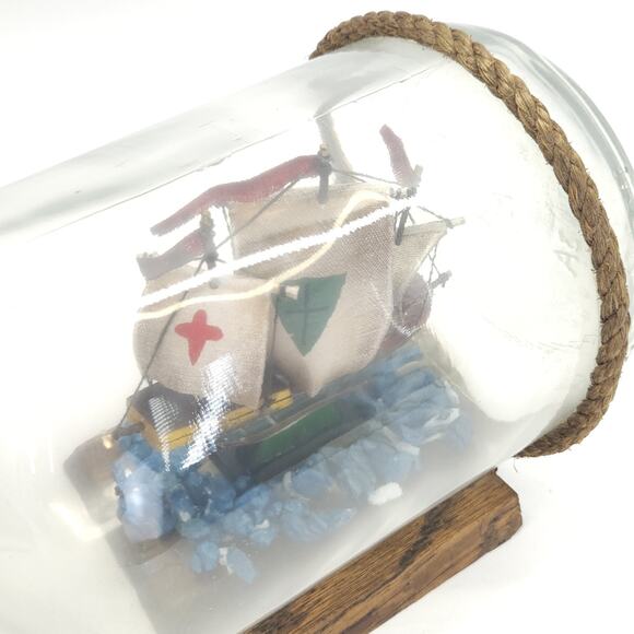 Vtg Ship in a Bottle Nautical Sail Model Miniature Art Nautical 10.5"W MCM - Picture 6 of 10
